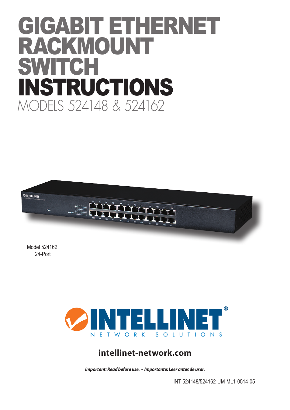 INTELLINET NETWORK 524148 24-Port Gigabit Ethernet Rackmount Switch Quick Install Guide User Manual | 12 pages
