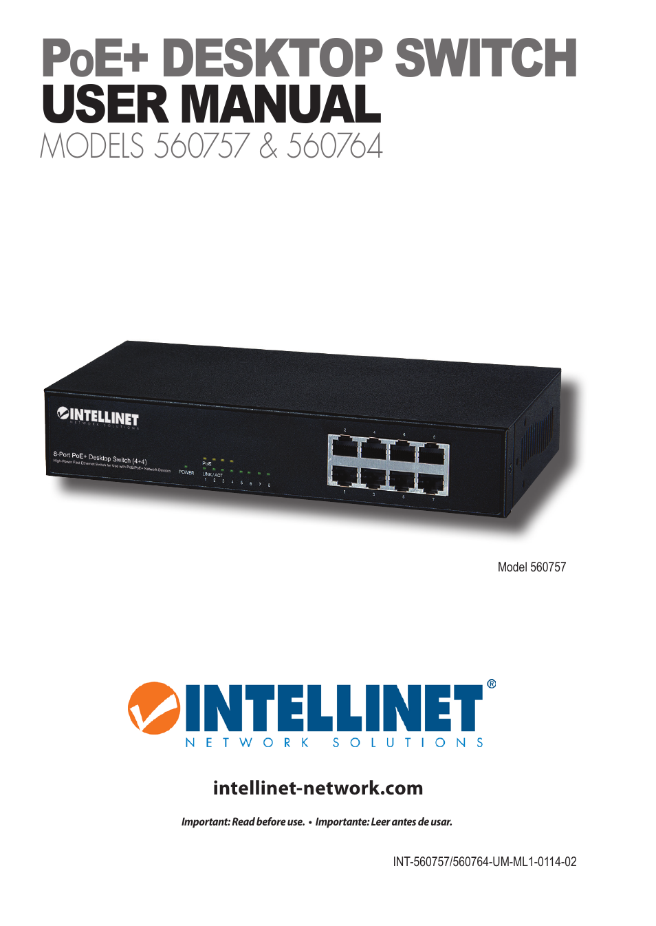 INTELLINET NETWORK 560764 4+4 PoE+ Office Switch User Manual | 12 pages