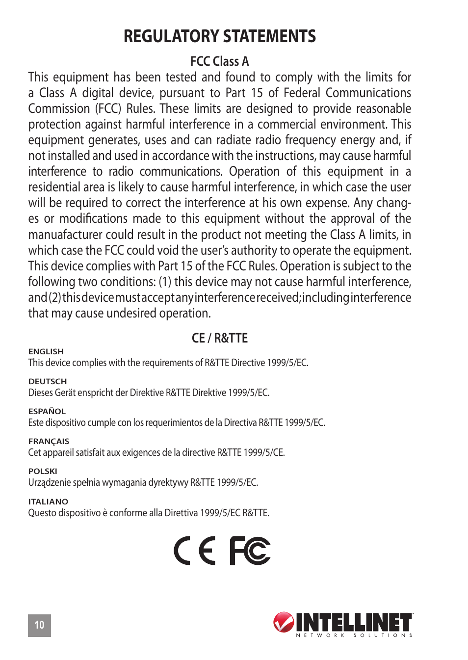 Regulatory statements | INTELLINET NETWORK 530378 8-Port Gigabit Ethernet Switch User Manual | Page 10 / 12