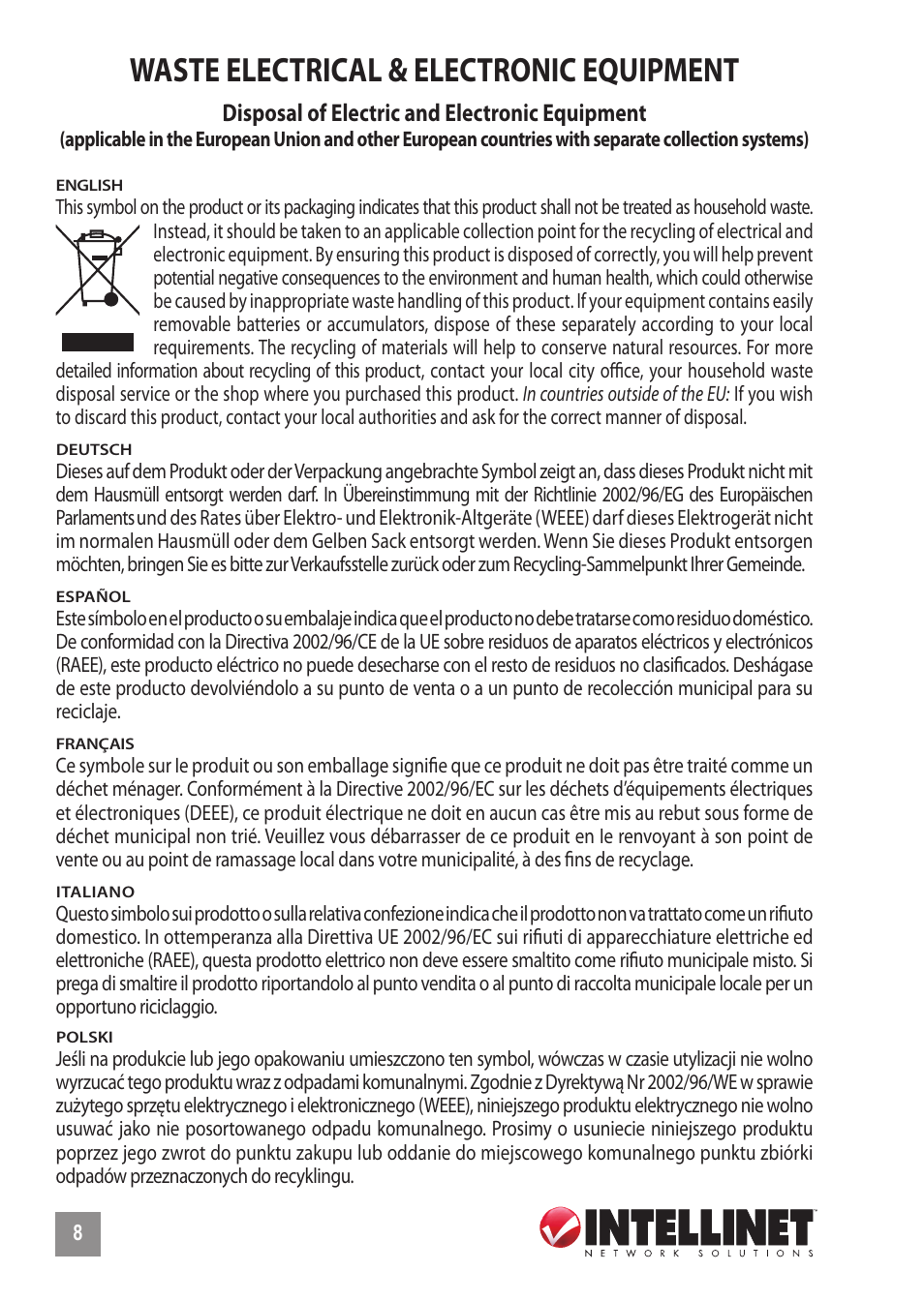 Waste electrical & electronic equipment | INTELLINET NETWORK 530378 8-Port Gigabit Ethernet Switch User Manual | Page 8 / 12