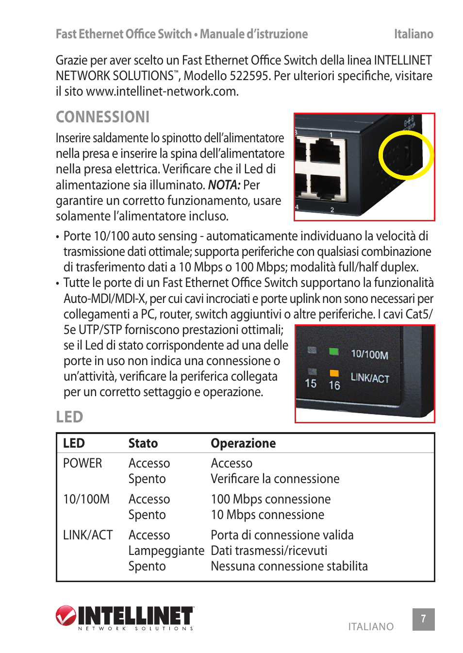 Connessioni | INTELLINET NETWORK 522595 16-Port Fast Ethernet Office Switch User Manual | Page 7 / 12