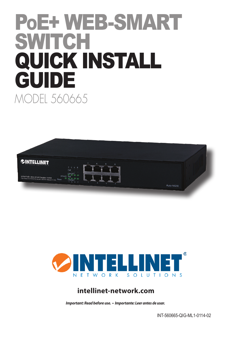 INTELLINET NETWORK 560665 8-Port High-Power PoE Web-Smart Switch User Manual | 12 pages