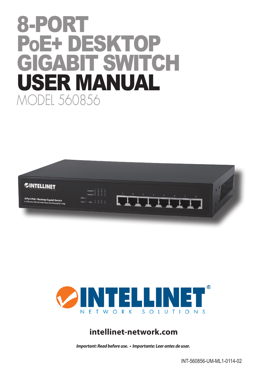 INTELLINET NETWORK 560856 8 Ports Gigabit PoE+ Desktop Ethernet Switch (4+4) User Manual | 12 pages