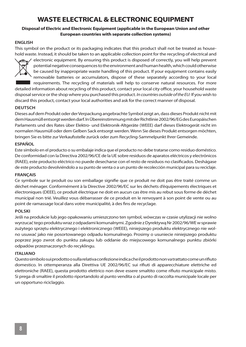 Waste electrical & electronic equipment | INTELLINET NETWORK 560856 8 Ports Gigabit PoE+ Desktop Ethernet Switch (4+4) User Manual | Page 8 / 12