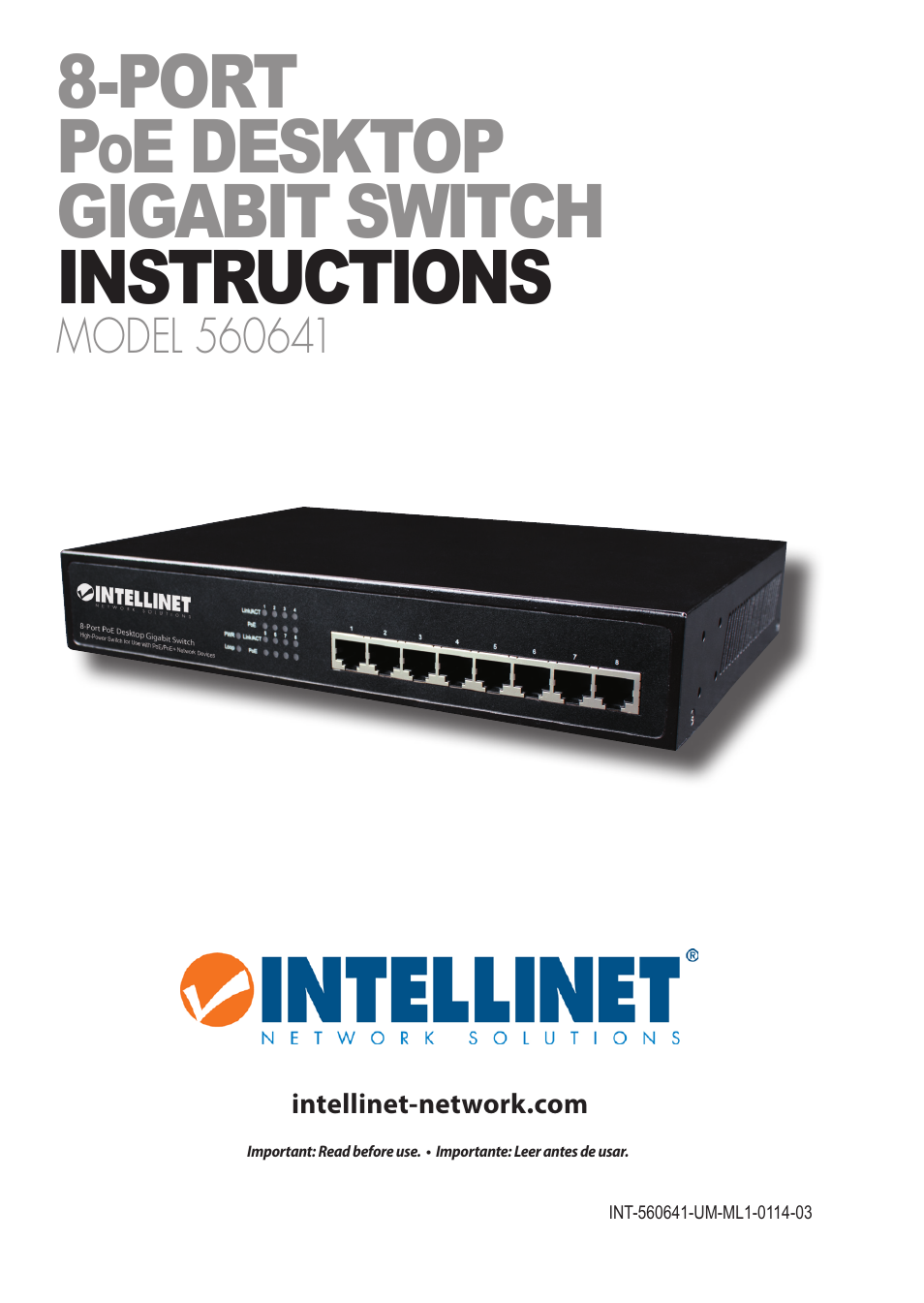 INTELLINET NETWORK 560641 8 Ports Gigabit PoE+ Desktop Ethernet Switch User Manual | 12 pages