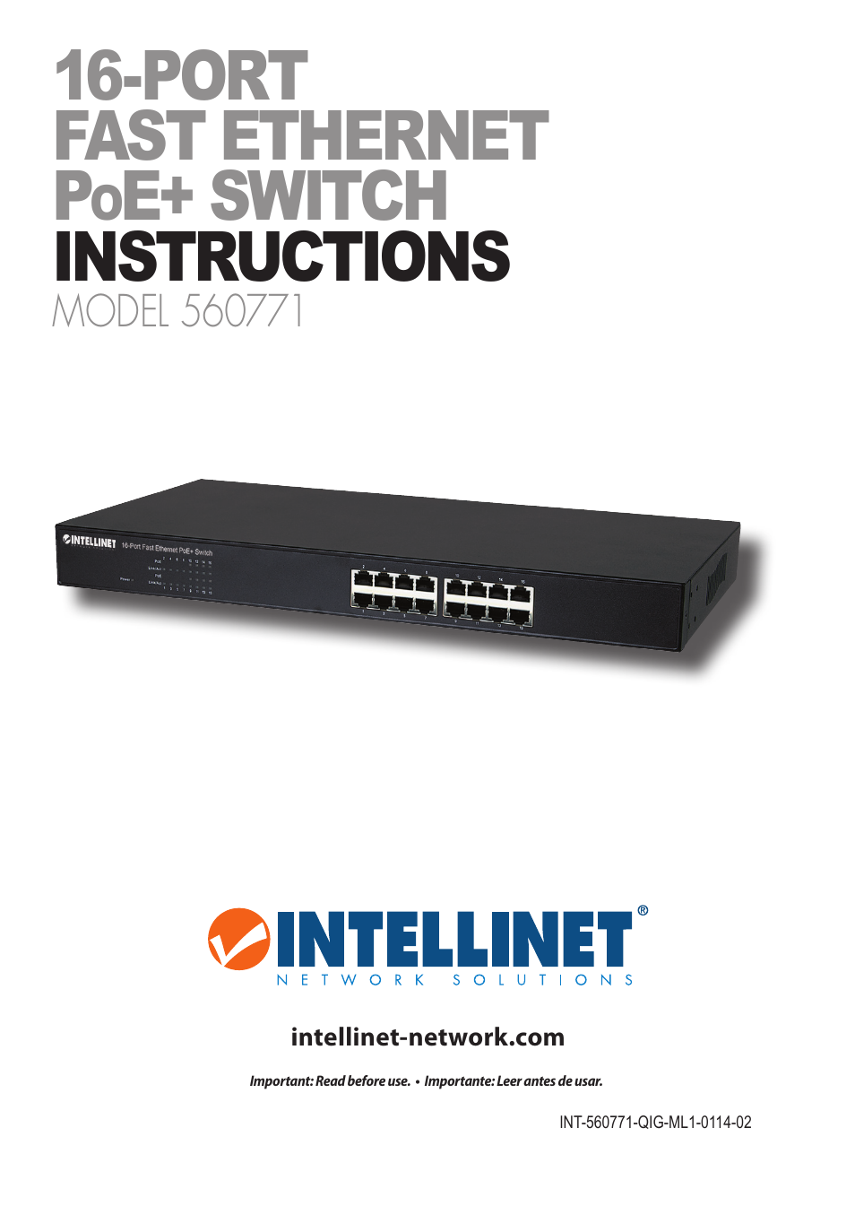 INTELLINET NETWORK 560771 16-Port Fast Ethernet Rackmount PoE+ Switch (8+8) User Manual | 12 pages