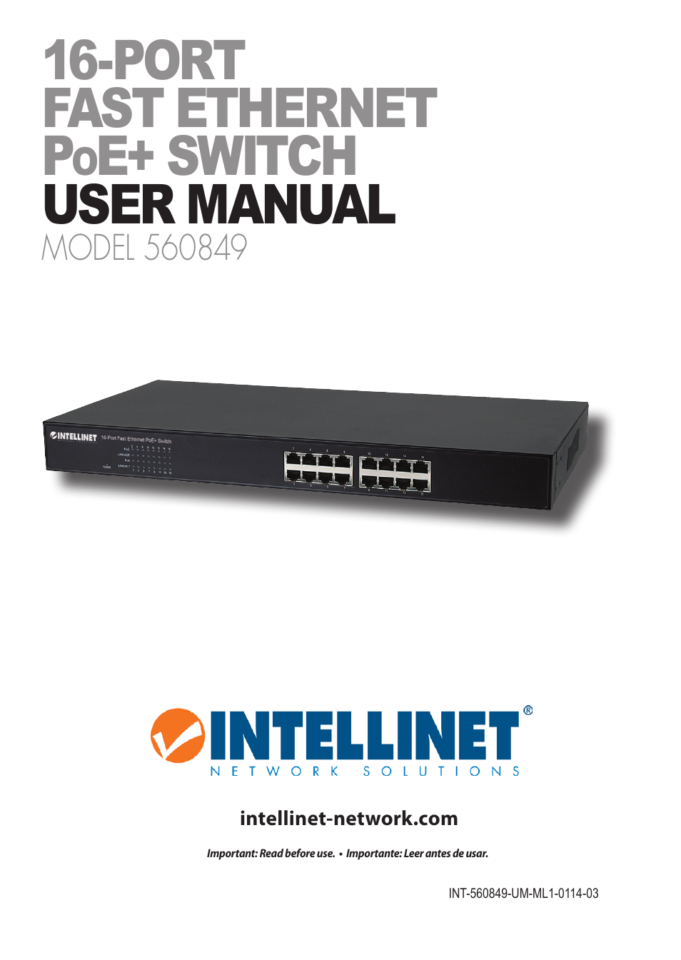 INTELLINET NETWORK 560849 16-Port Fast Ethernet Rackmount PoE+ Switch, 130w User Manual | 12 pages