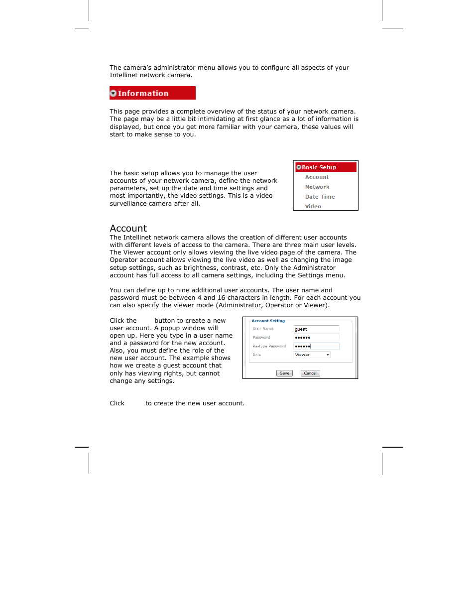 2 settings page (administrator menu), 1 basic setup, Account | INTELLINET NETWORK ICC-130 User Manual User Manual | Page 36 / 78
