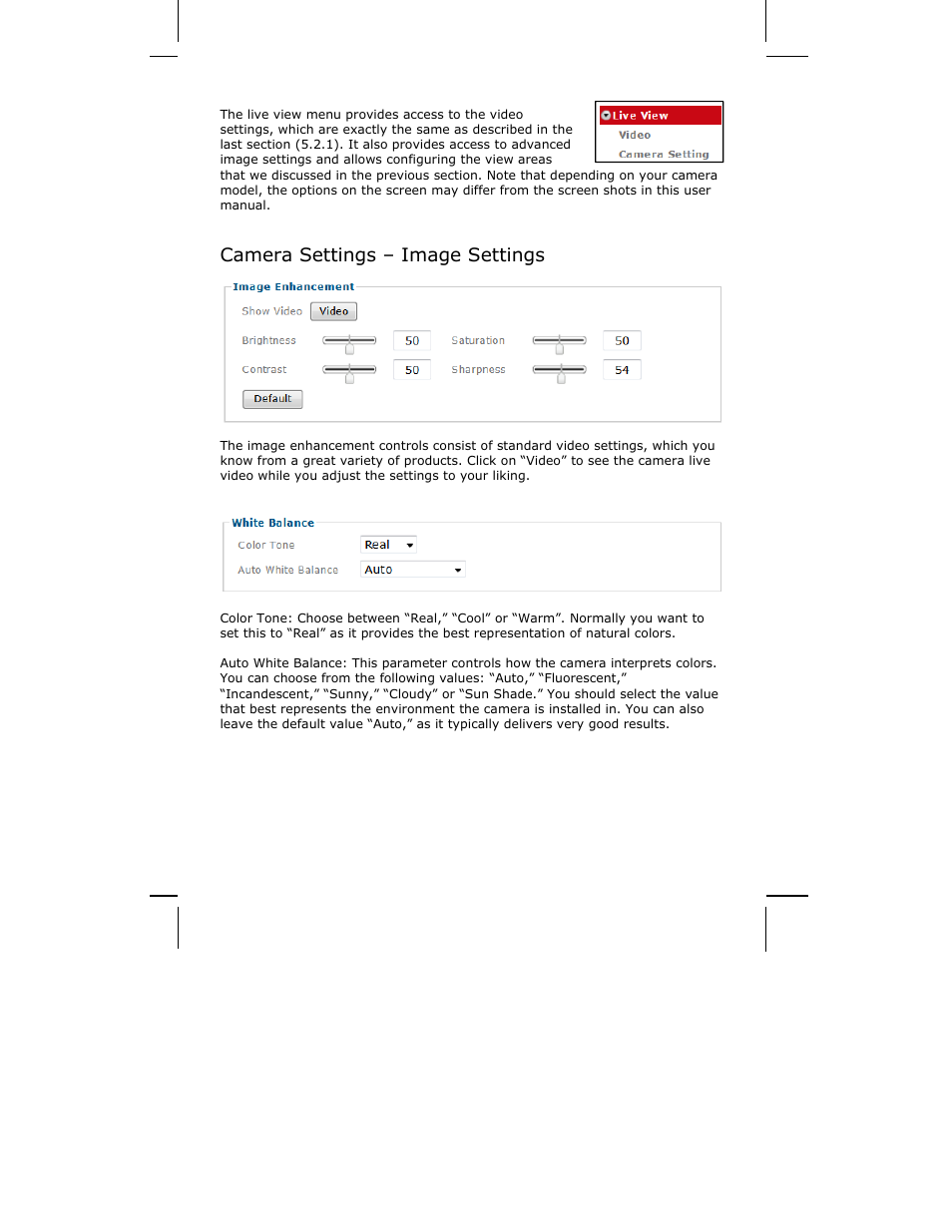 2 live view, Camera settings – image settings | INTELLINET NETWORK ICC-130 User Manual User Manual | Page 47 / 78