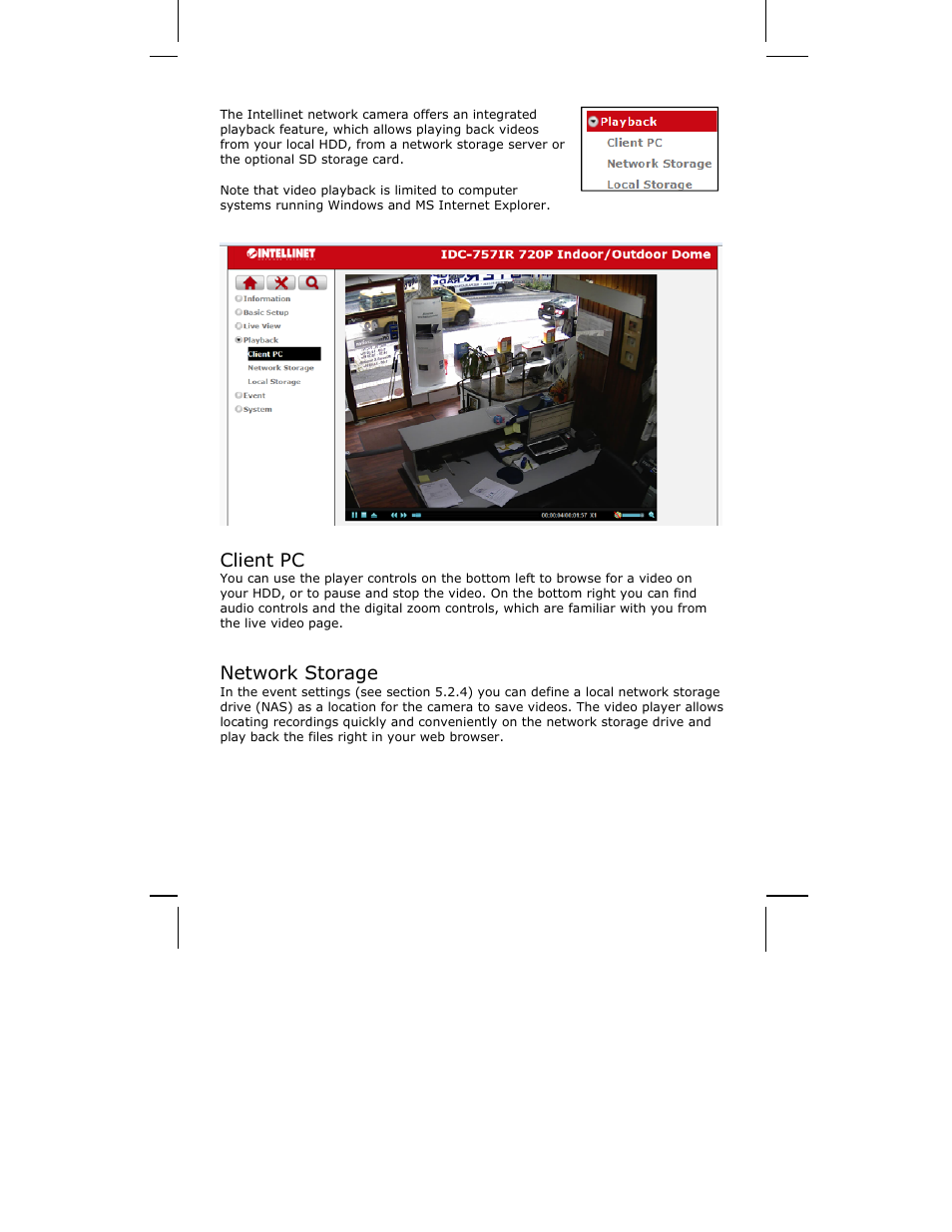 3 playback, Client pc, Network storage | INTELLINET NETWORK ICC-130 User Manual User Manual | Page 51 / 78