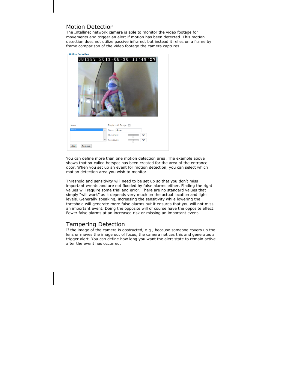 Motion detection, Tampering detection | INTELLINET NETWORK ICC-130 User Manual User Manual | Page 60 / 78