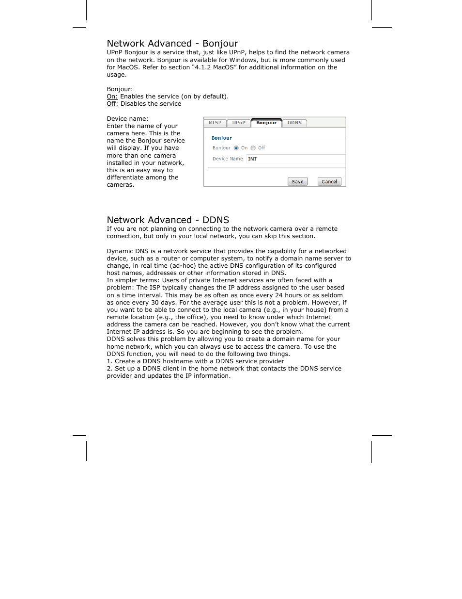 Network advanced - bonjour, Network advanced - ddns | INTELLINET NETWORK ICC-130 User Manual User Manual | Page 68 / 78