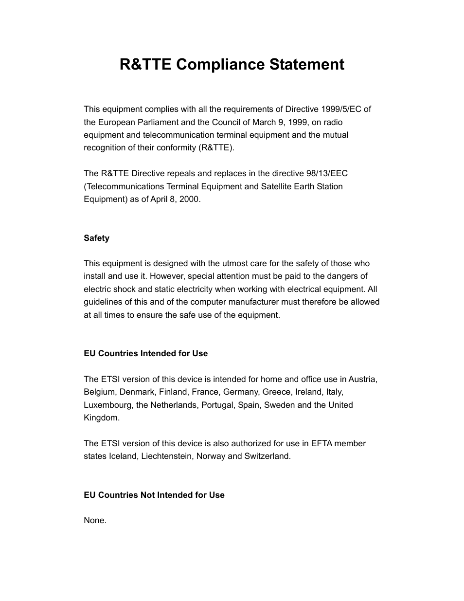 R&tte compliance statement | INTELLINET NETWORK 525251 300N High-Power PoE Access Point User Manual User Manual | Page 4 / 80