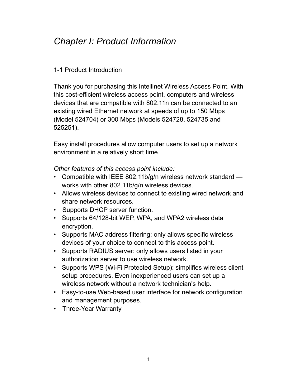 Chapter i: product information | INTELLINET NETWORK 525251 300N High-Power PoE Access Point User Manual User Manual | Page 7 / 80