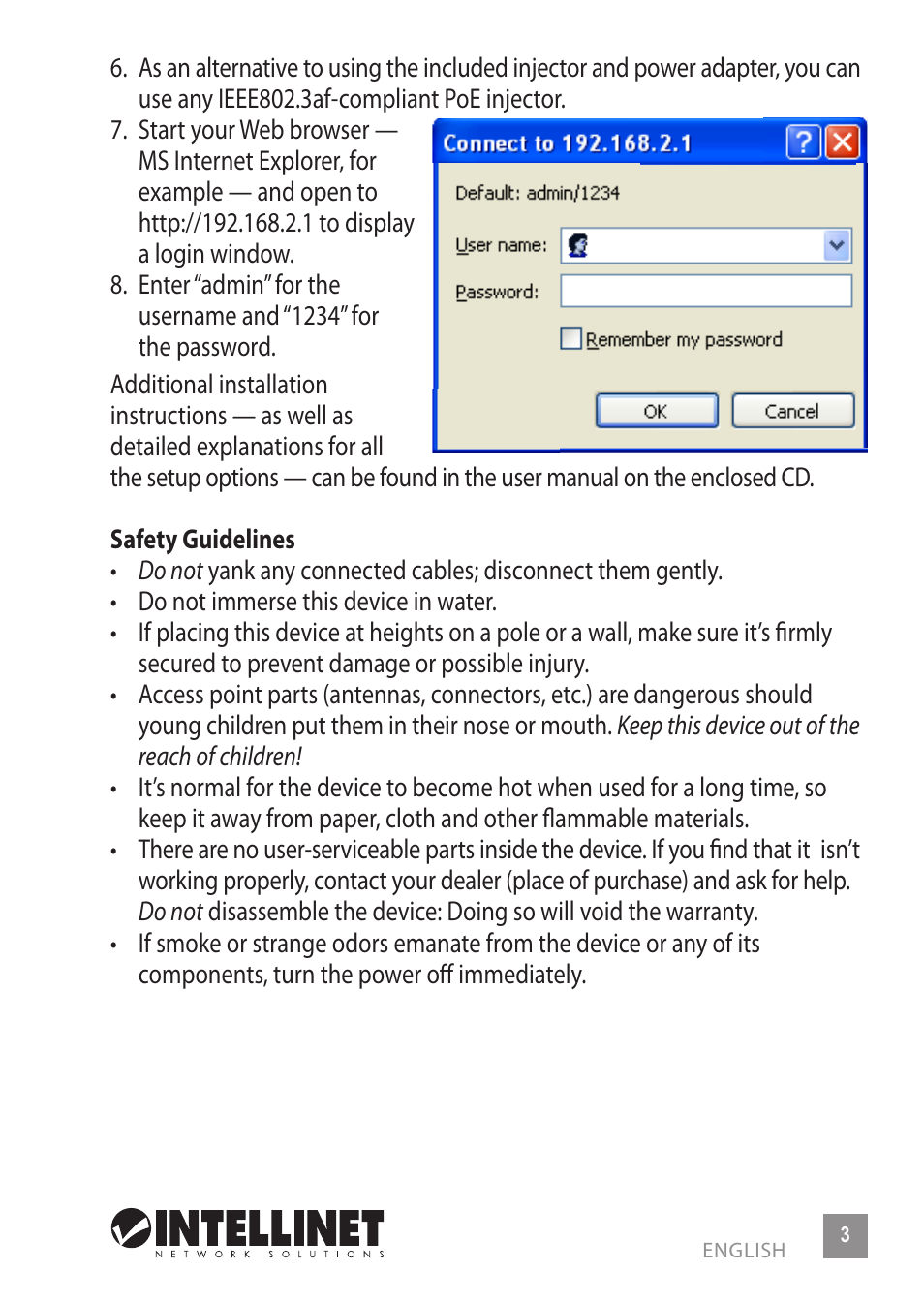 INTELLINET NETWORK 524711 Wireless 300N Outdoor PoE Access Point Quick Install Guide User Manual | Page 3 / 16