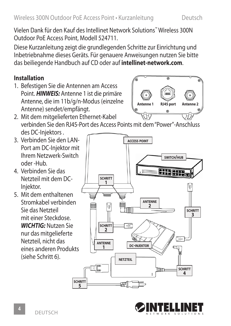 INTELLINET NETWORK 524711 Wireless 300N Outdoor PoE Access Point Quick Install Guide User Manual | Page 4 / 16
