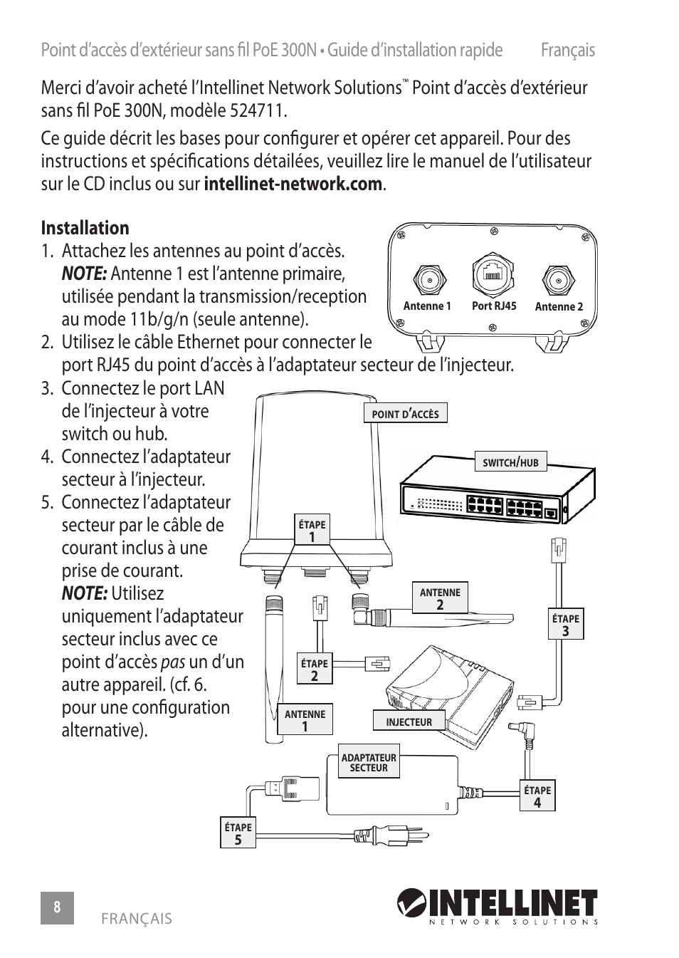 INTELLINET NETWORK 524711 Wireless 300N Outdoor PoE Access Point Quick Install Guide User Manual | Page 8 / 16