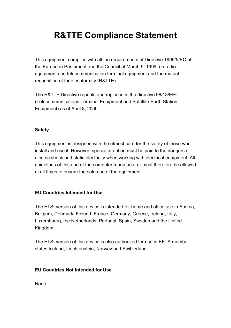 R&tte compliance statement | INTELLINET NETWORK 524711 Wireless 300N Outdoor PoE Access Point User Manual User Manual | Page 4 / 82