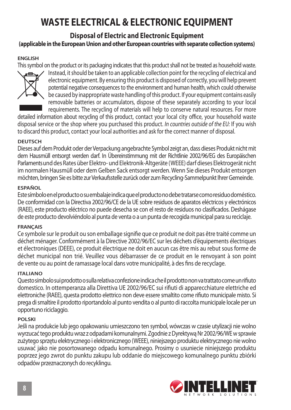 Waste electrical & electronic equipment | INTELLINET NETWORK 502931 8-Port Rackmount PoE Midspan User Manual | Page 8 / 12