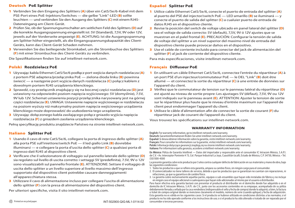 INTELLINET NETWORK 502900 PoE Splitter User Manual | Page 2 / 2