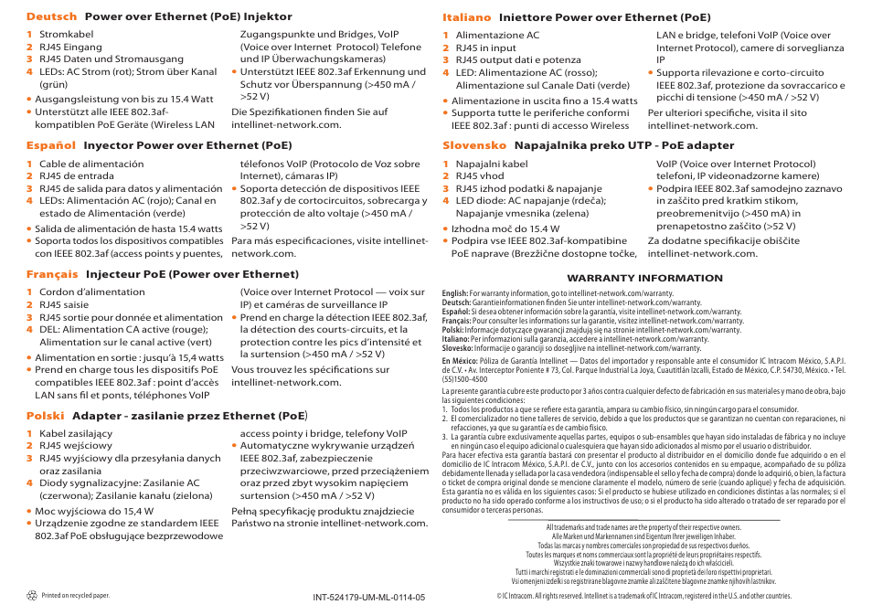 INTELLINET NETWORK 524179 Power over Ethernet (PoE) Injector User Manual | Page 2 / 2