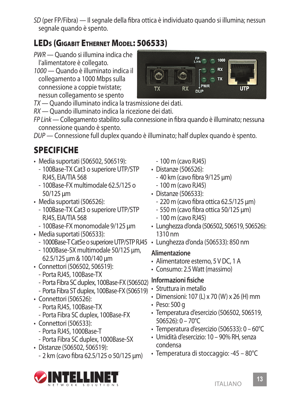 Specifiche | INTELLINET NETWORK 506533 Fast Ethernet Media Converter User Manual | Page 13 / 20