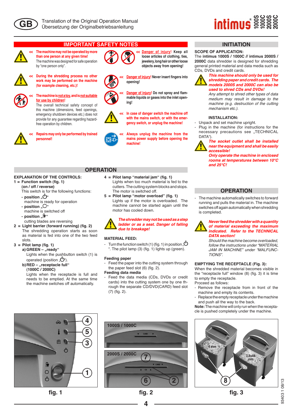 Fig. 1 fig. 2 fig. 3, Operation initiation operation | intimus 2000 C User Manual | Page 4 / 24