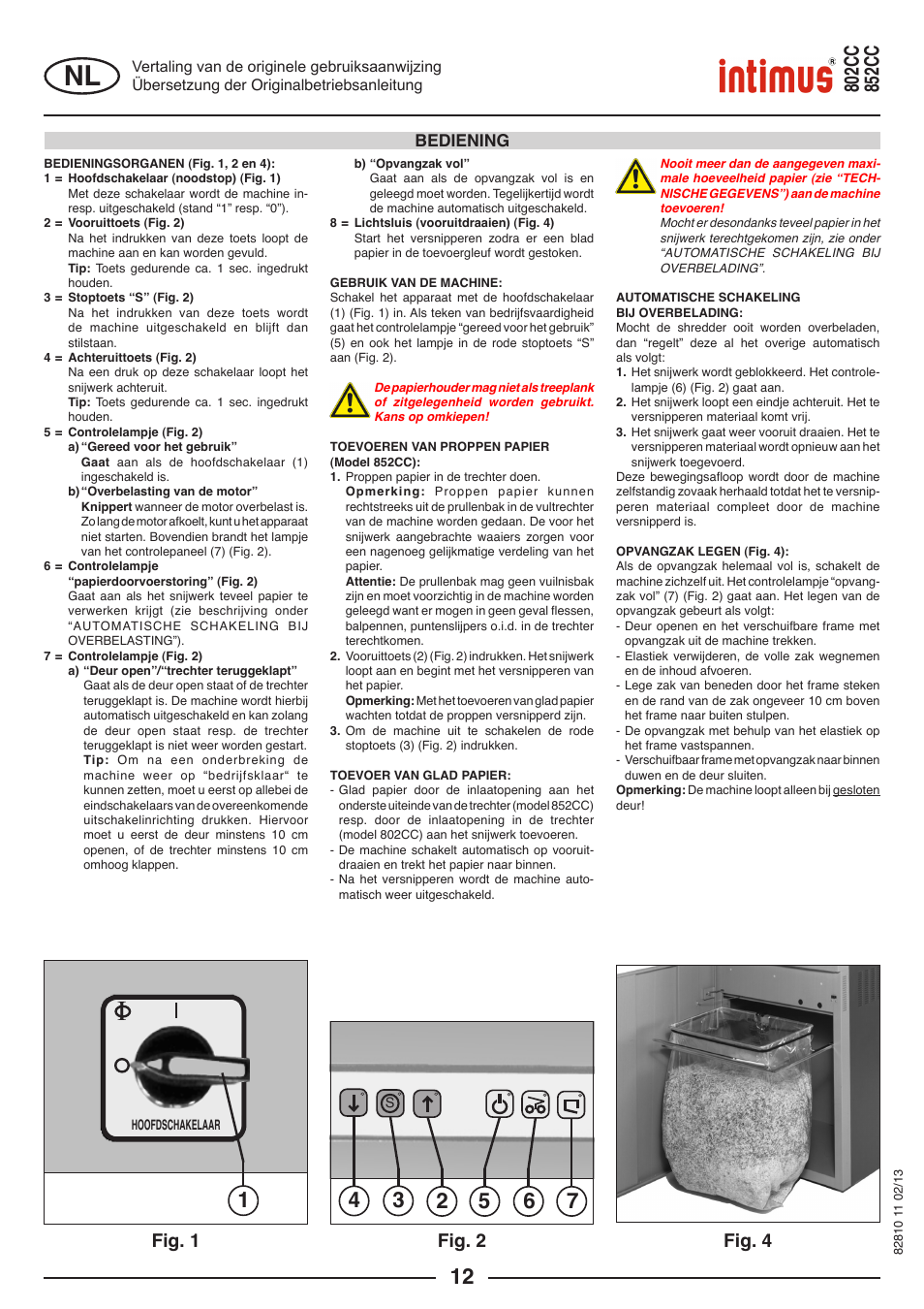 Fig. 1, Fig. 2, Fig. 4 | Bediening | intimus 802 CC User Manual | Page 12 / 56