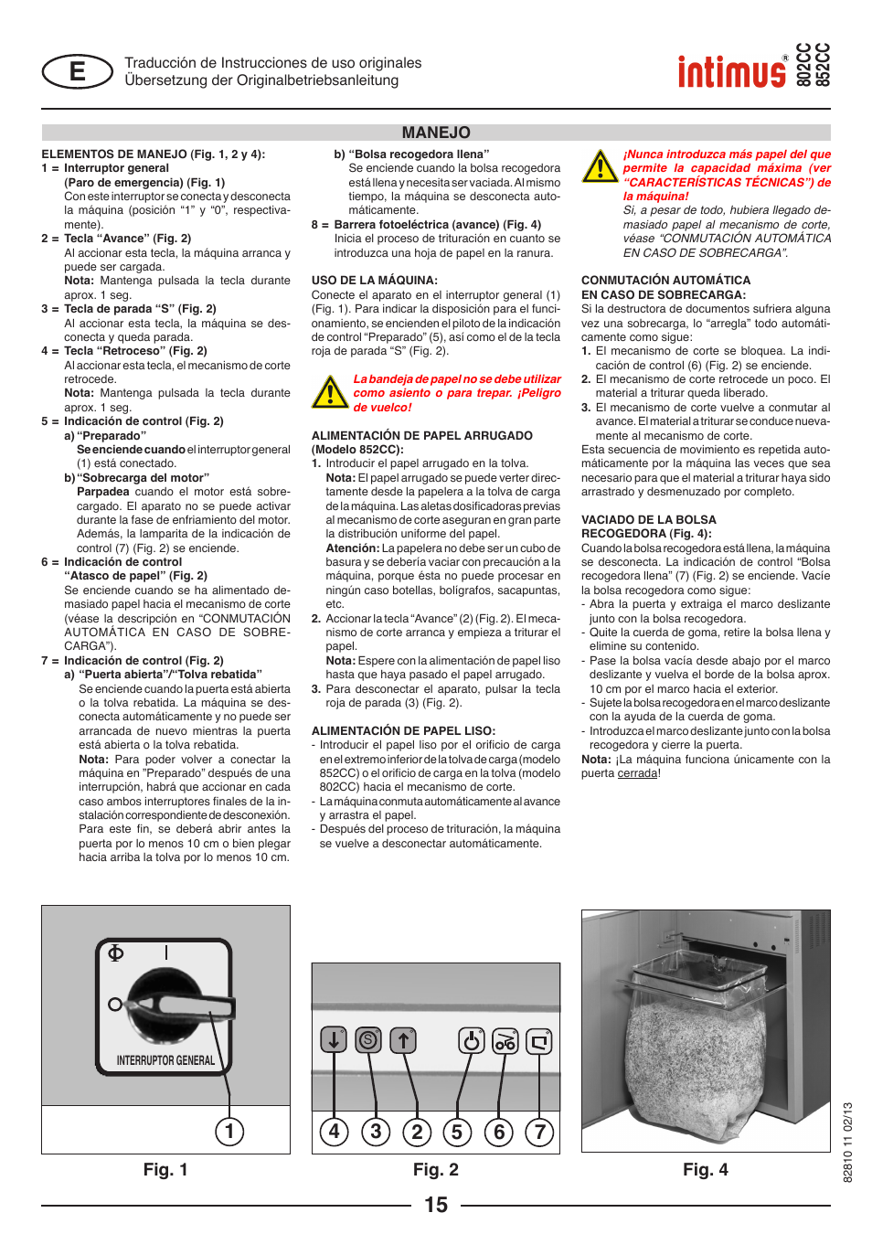 Fig. 4, Fig. 1, Fig. 2 | Manejo | intimus 802 CC User Manual | Page 15 / 56