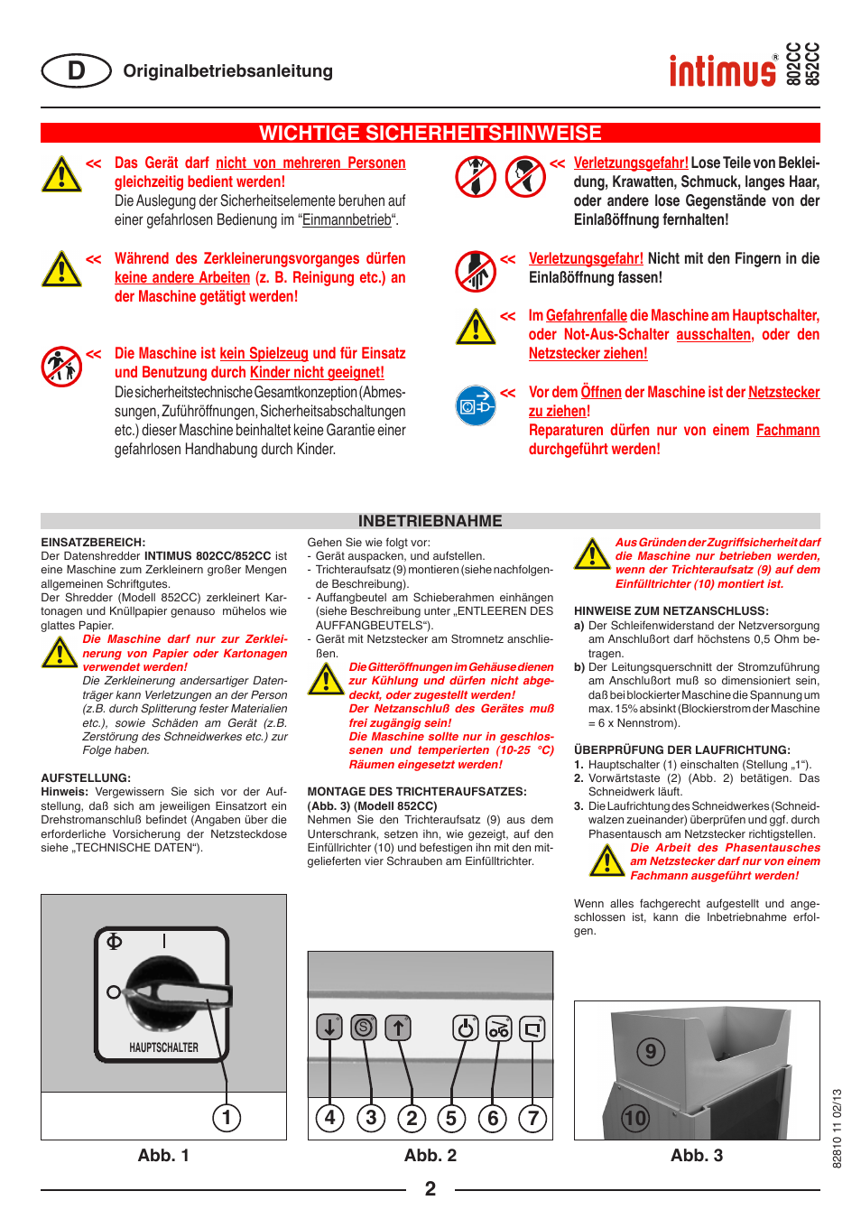 Wichtige sicherheitshinweise, Abb. 1 abb. 2 abb. 3, Originalbetriebsanleitung | intimus 802 CC User Manual | Page 2 / 56