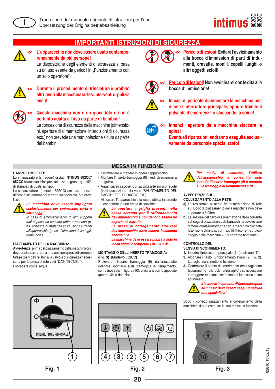 Importanti istruzioni di sicurezza, Fig. 1, Fig. 2 | Fig. 3 | intimus 802 CC User Manual | Page 20 / 56