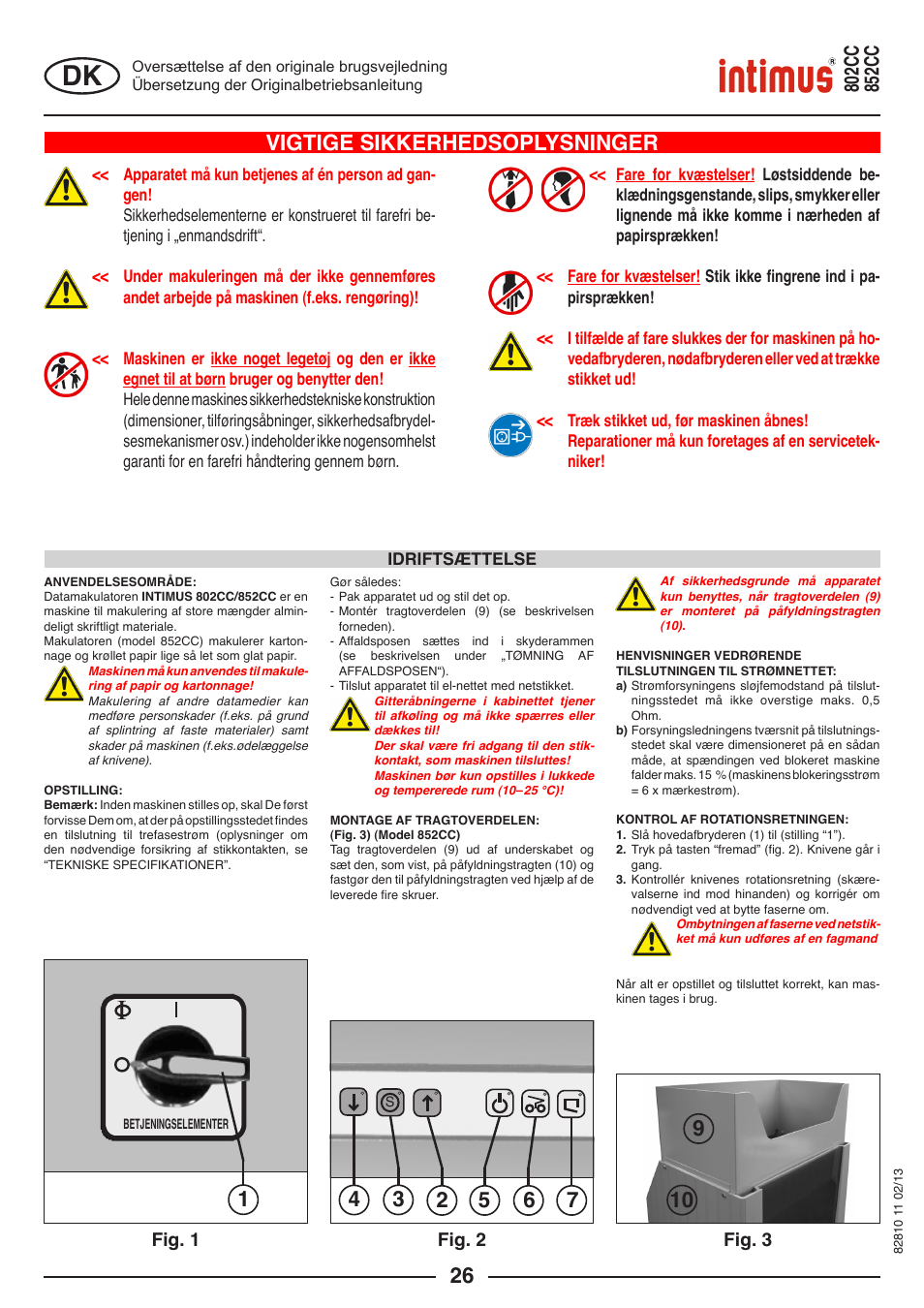 Vigtige sikkerhedsoplysninger, Fig. 1, Fig. 2 | Fig. 3 | intimus 802 CC User Manual | Page 26 / 56