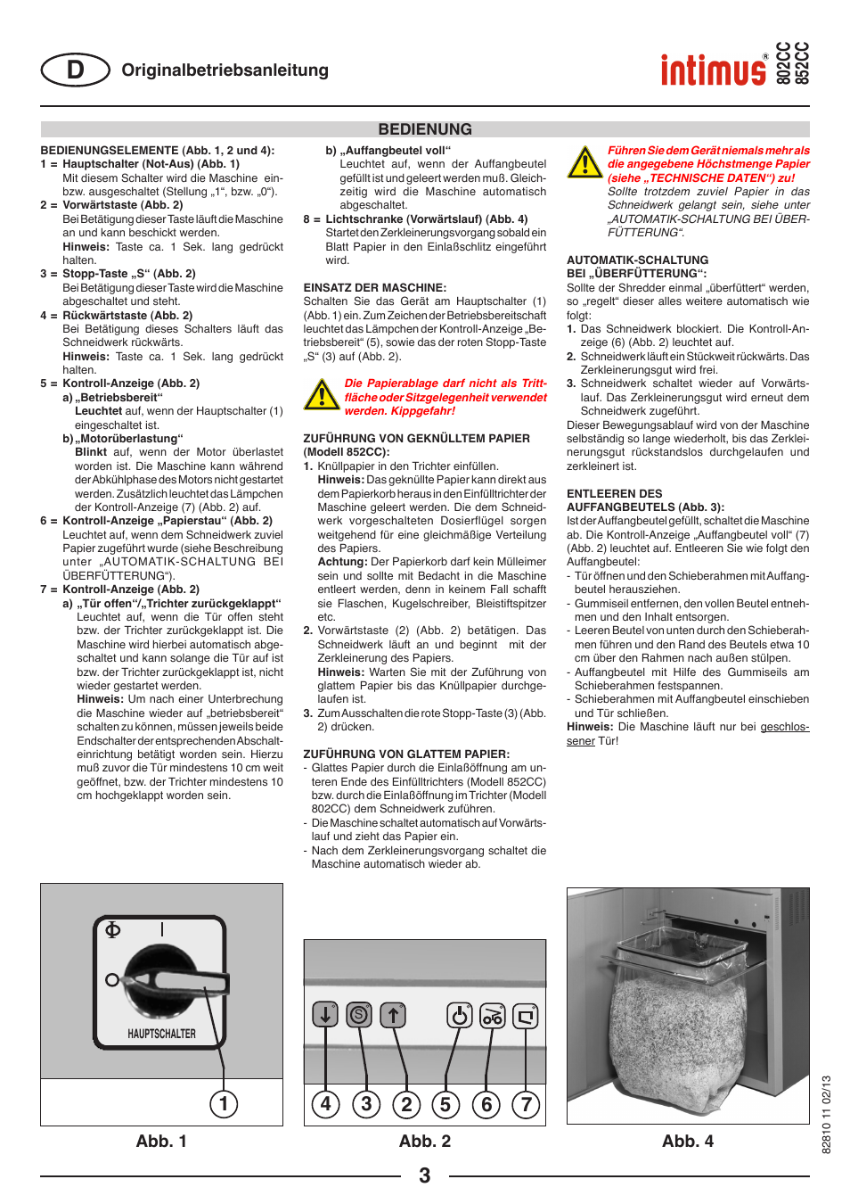 Abb. 1 abb. 2 abb. 4, Originalbetriebsanleitung, Bedienung | intimus 802 CC User Manual | Page 3 / 56