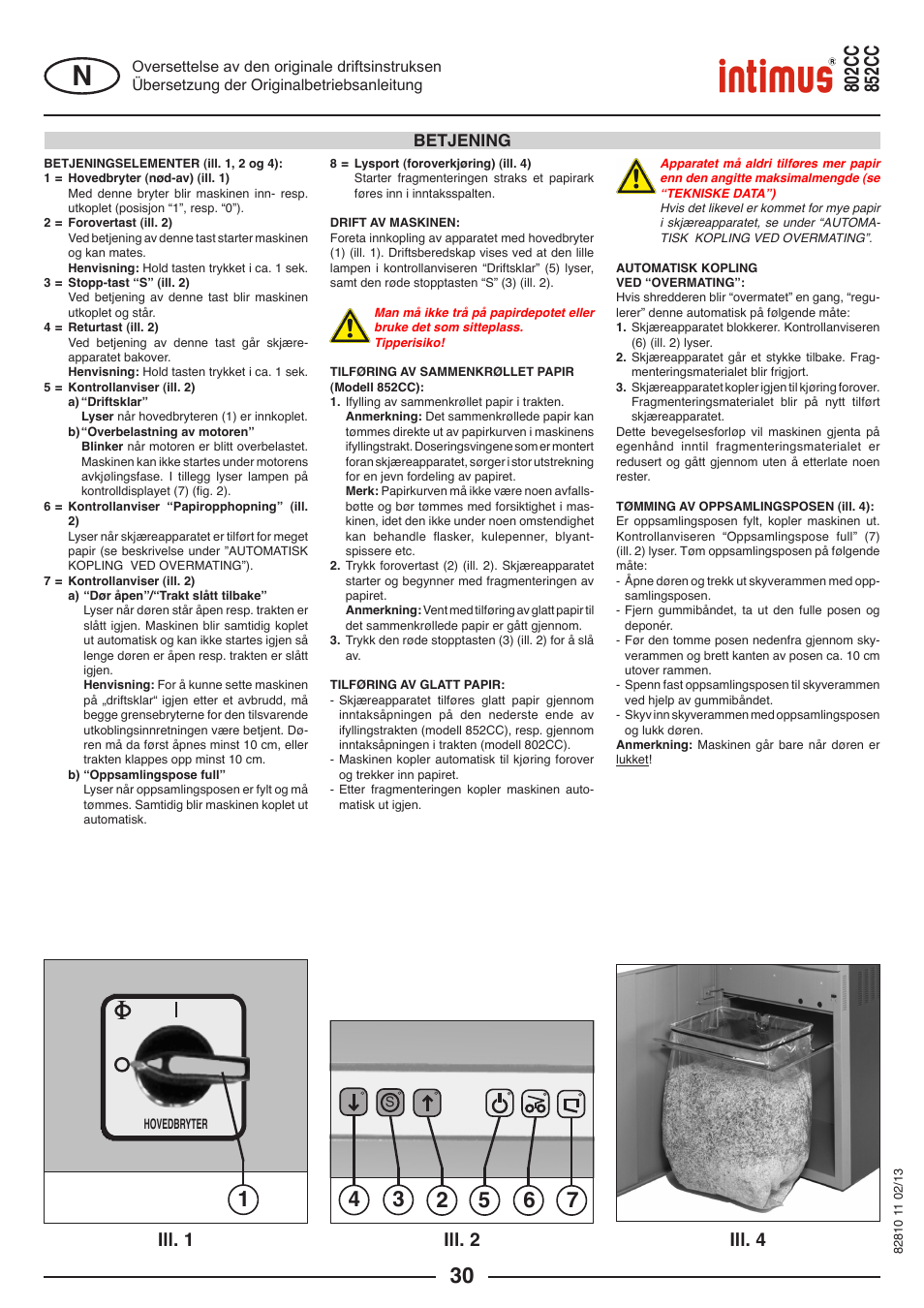 Ill. 1 ill. 2 ill. 4, Betjening | intimus 802 CC User Manual | Page 30 / 56
