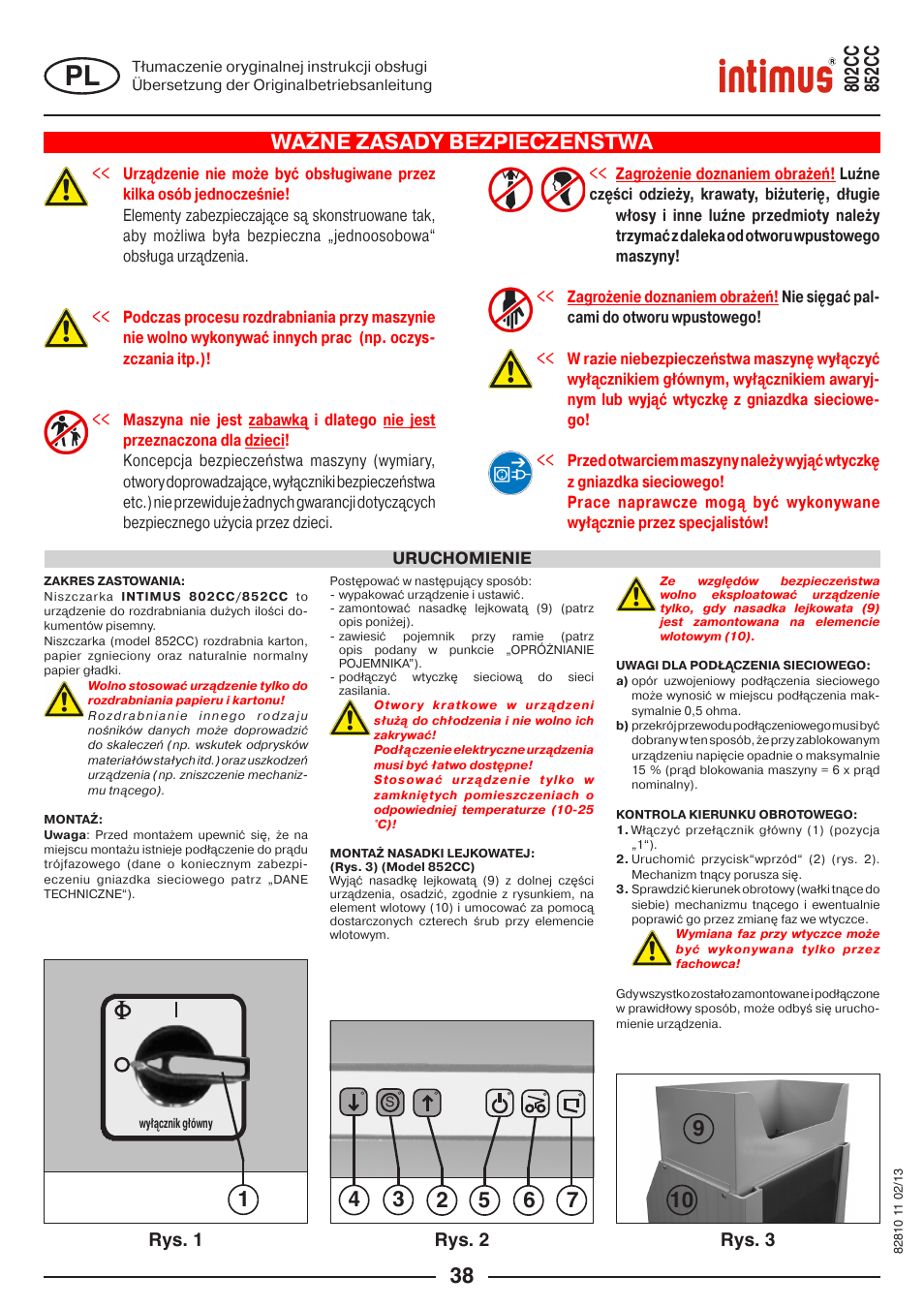 Ważne zasady bezpieczeństwa, Rys. 1 rys. 2 rys. 3 | intimus 802 CC User Manual | Page 38 / 56