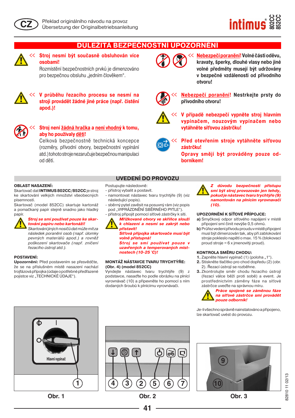 Důležitá bezpečnostní upozornění, Obr. 1 obr. 2 obr. 3 | intimus 802 CC User Manual | Page 41 / 56