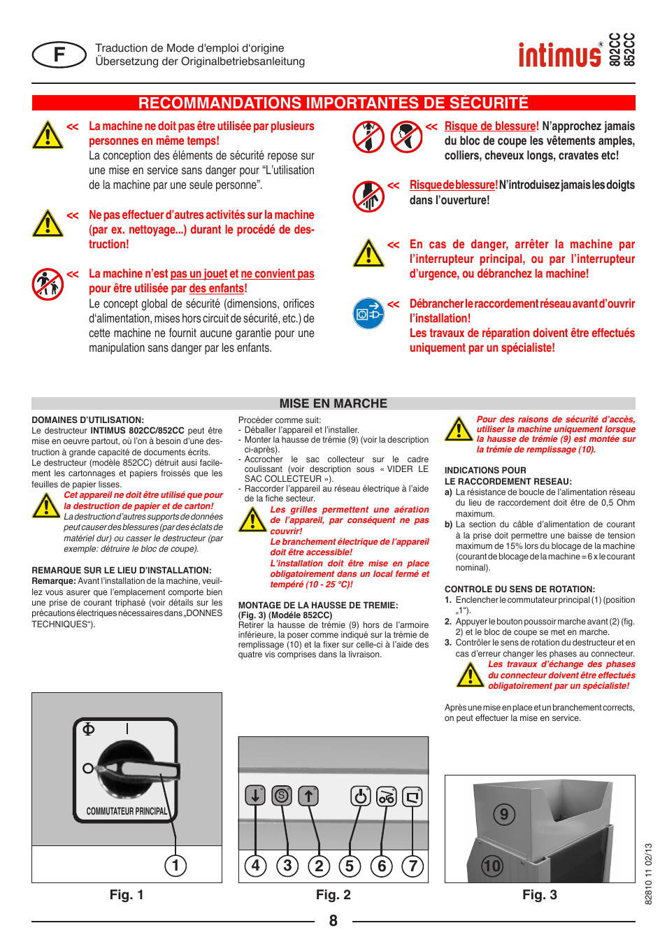 Recommandations importantes de sécurité, Fig. 1, Fig. 2 | Fig. 3 | intimus 802 CC User Manual | Page 8 / 56