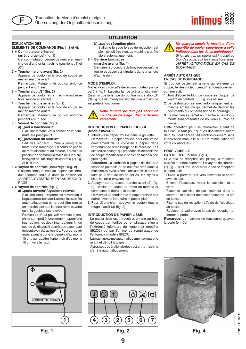 Fig. 4, Fig. 1, Fig. 2 | Utilisation | intimus 802 CC User Manual | Page 9 / 56