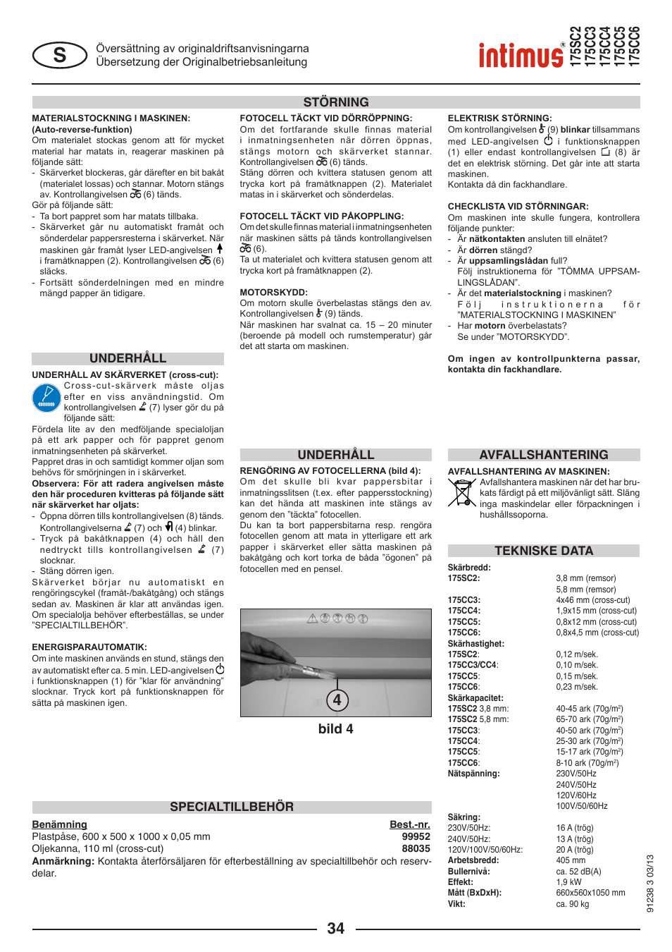 Bild 4, Underhåll störning, Underhåll | Tekniske data, Specialtillbehör, Avfallshantering | intimus 175 CC5 User Manual | Page 34 / 56