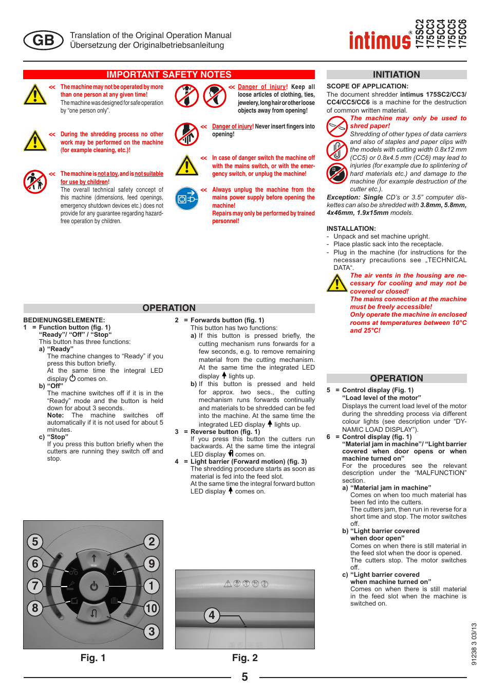 Fig. 2, Fig. 1, Operation initiation operation | intimus 175 CC5 User Manual | Page 5 / 56