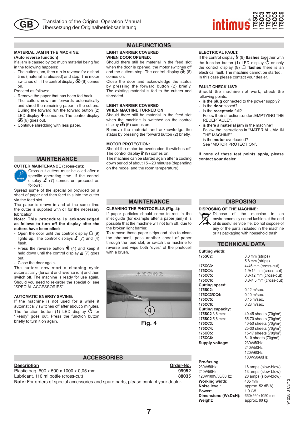 Fig. 4, Disposing, Maintenance | intimus 175 CC5 User Manual | Page 7 / 56