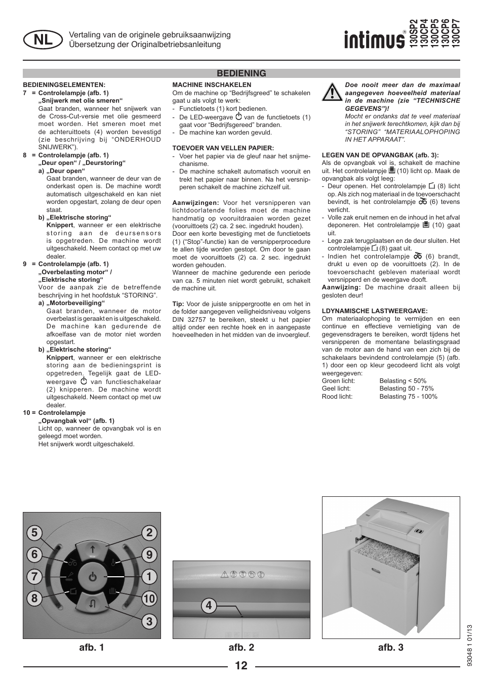 Afb. 2, Afb. 1 afb. 3, Bediening | intimus 130 CP7 User Manual | Page 12 / 56