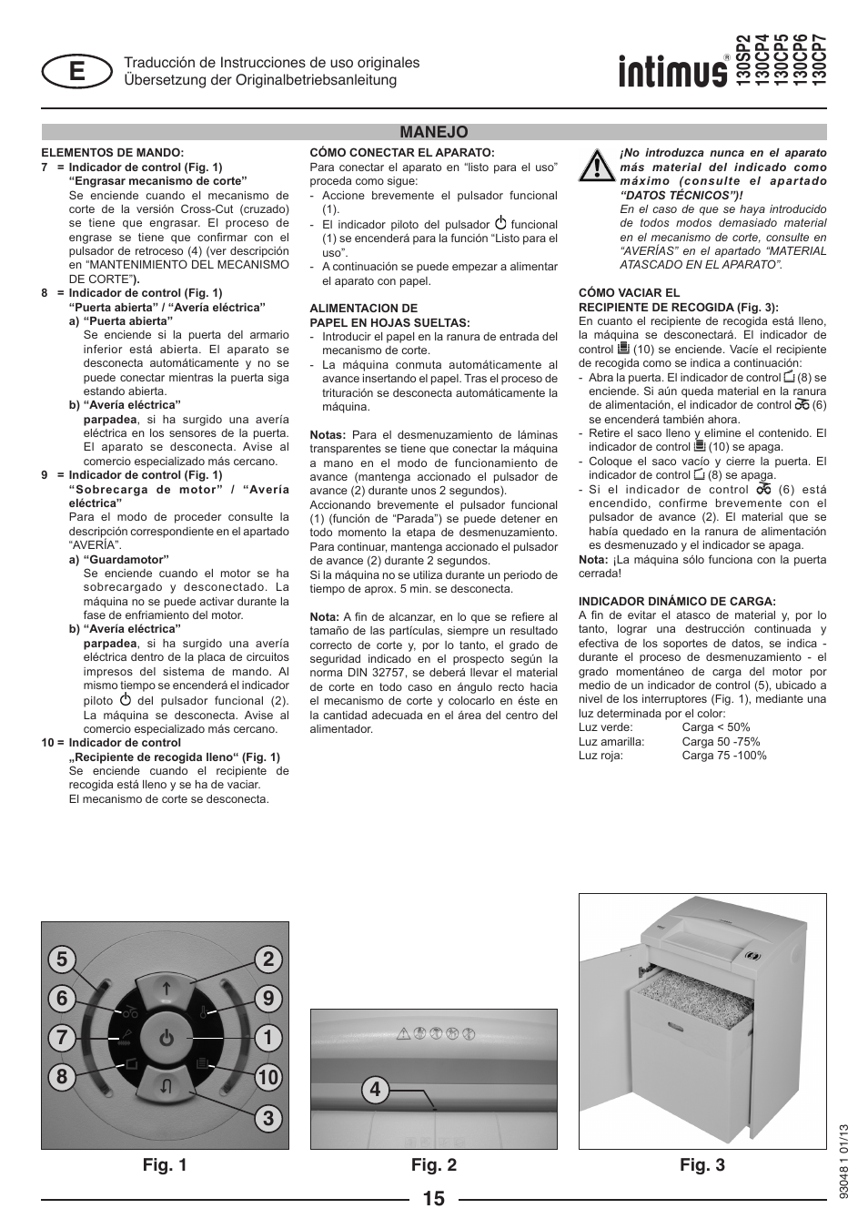 Fig. 3 fig. 2, Fig. 1, Manejo | intimus 130 CP7 User Manual | Page 15 / 56