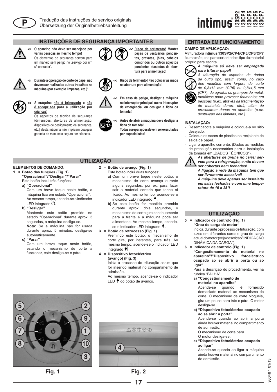 Fig. 2, Fig. 1, Instruções de segurança importantes | Utilização entrada em funcionamento utilização | intimus 130 CP7 User Manual | Page 17 / 56