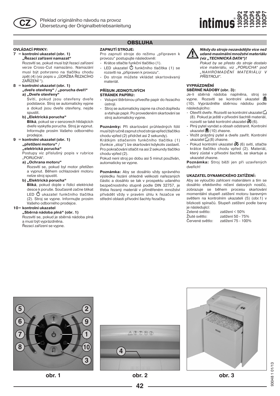 Obr. 2, Obr. 1 obr. 3, Obsluha | intimus 130 CP7 User Manual | Page 42 / 56