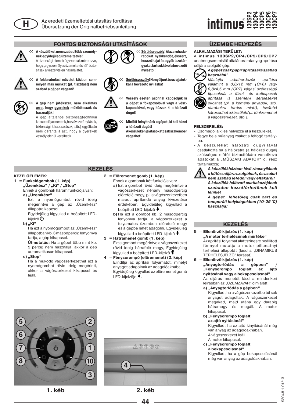 Kéb 2. kйb, Fontos biztonsági utasítások, Kezelés üzembe helyezés kezelés | intimus 130 CP7 User Manual | Page 44 / 56