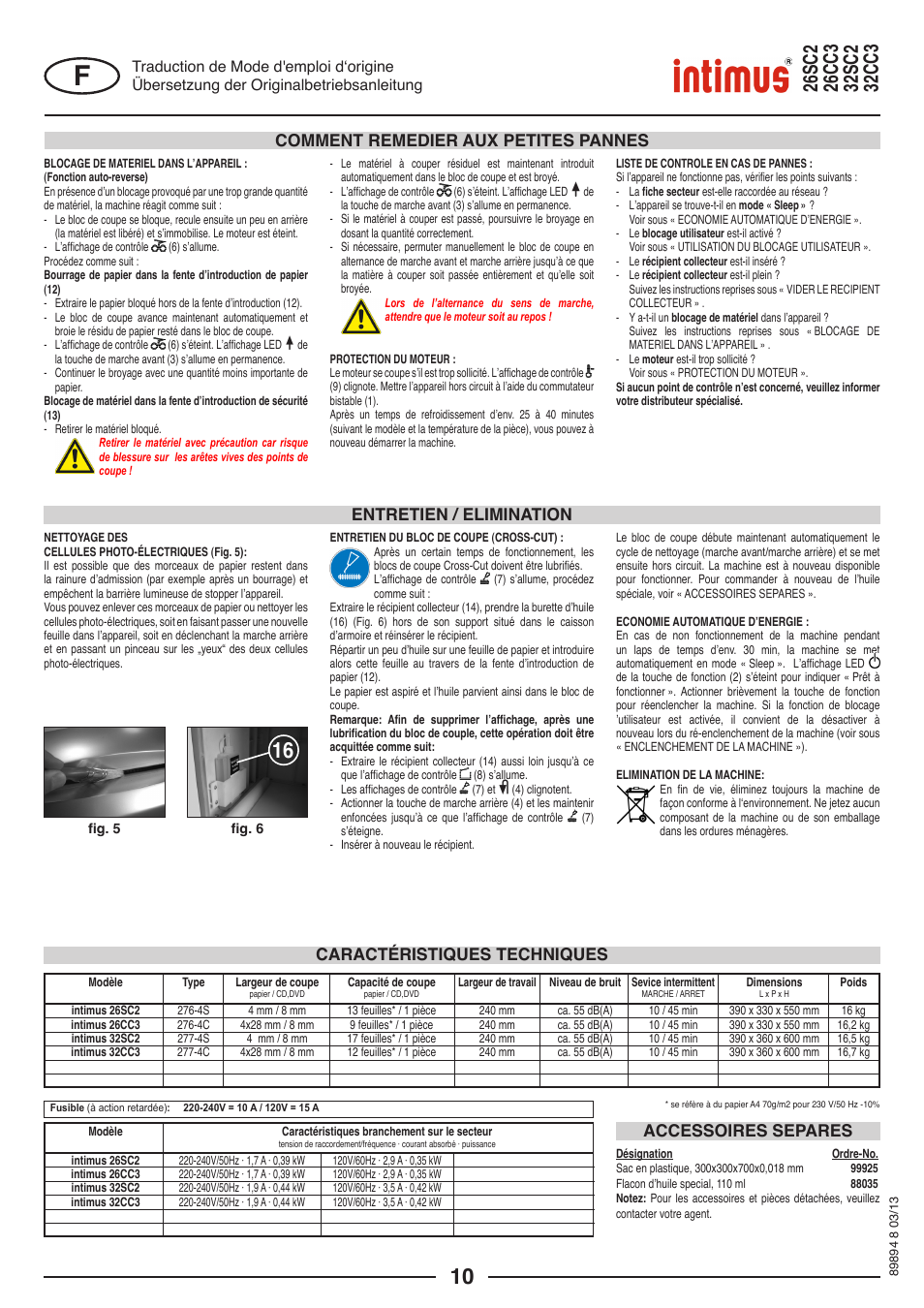Entretien / elimination | intimus 26 CC3 User Manual | Page 10 / 56