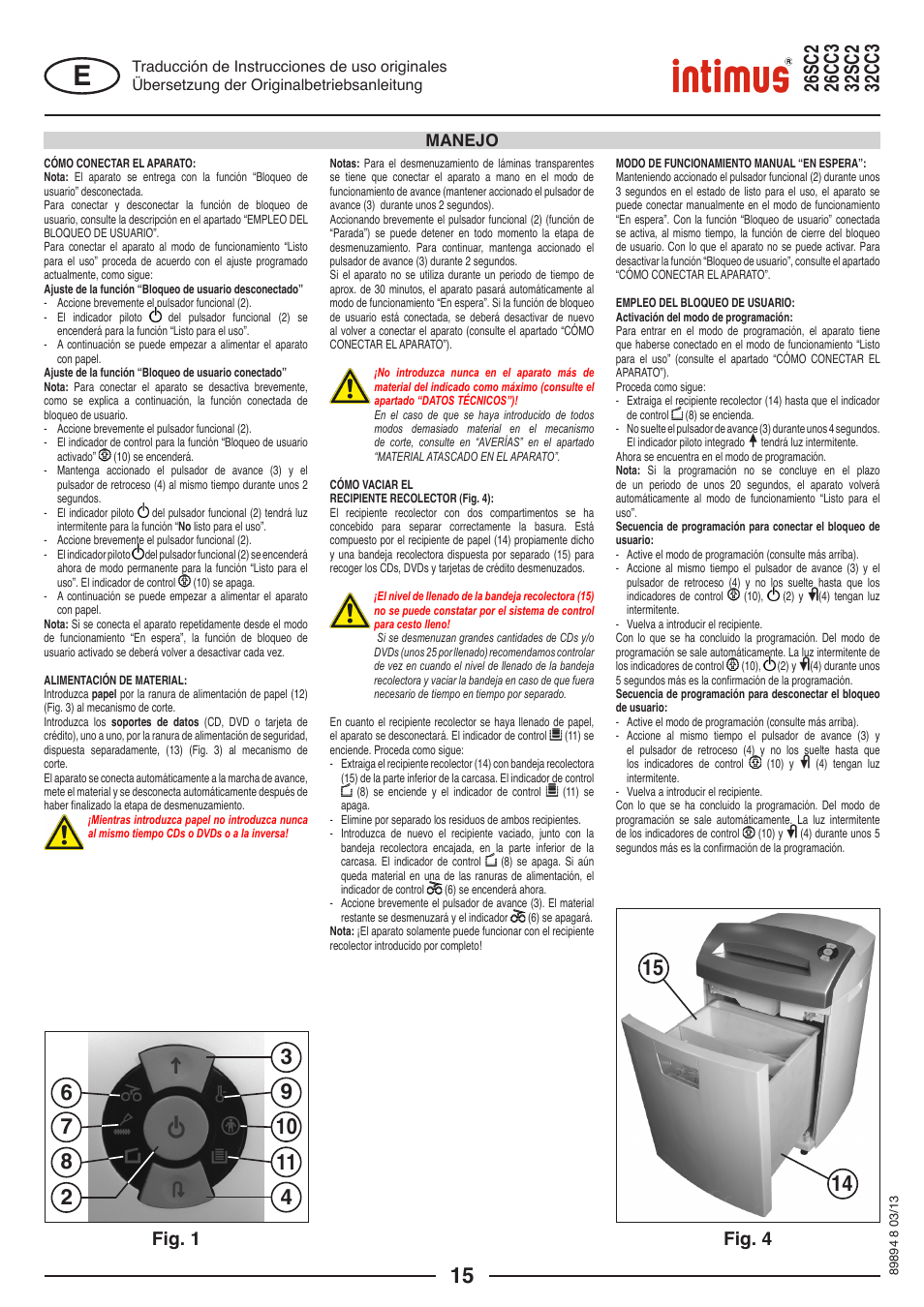 Fig. 4 fig. 1, Manejo | intimus 26 CC3 User Manual | Page 15 / 56