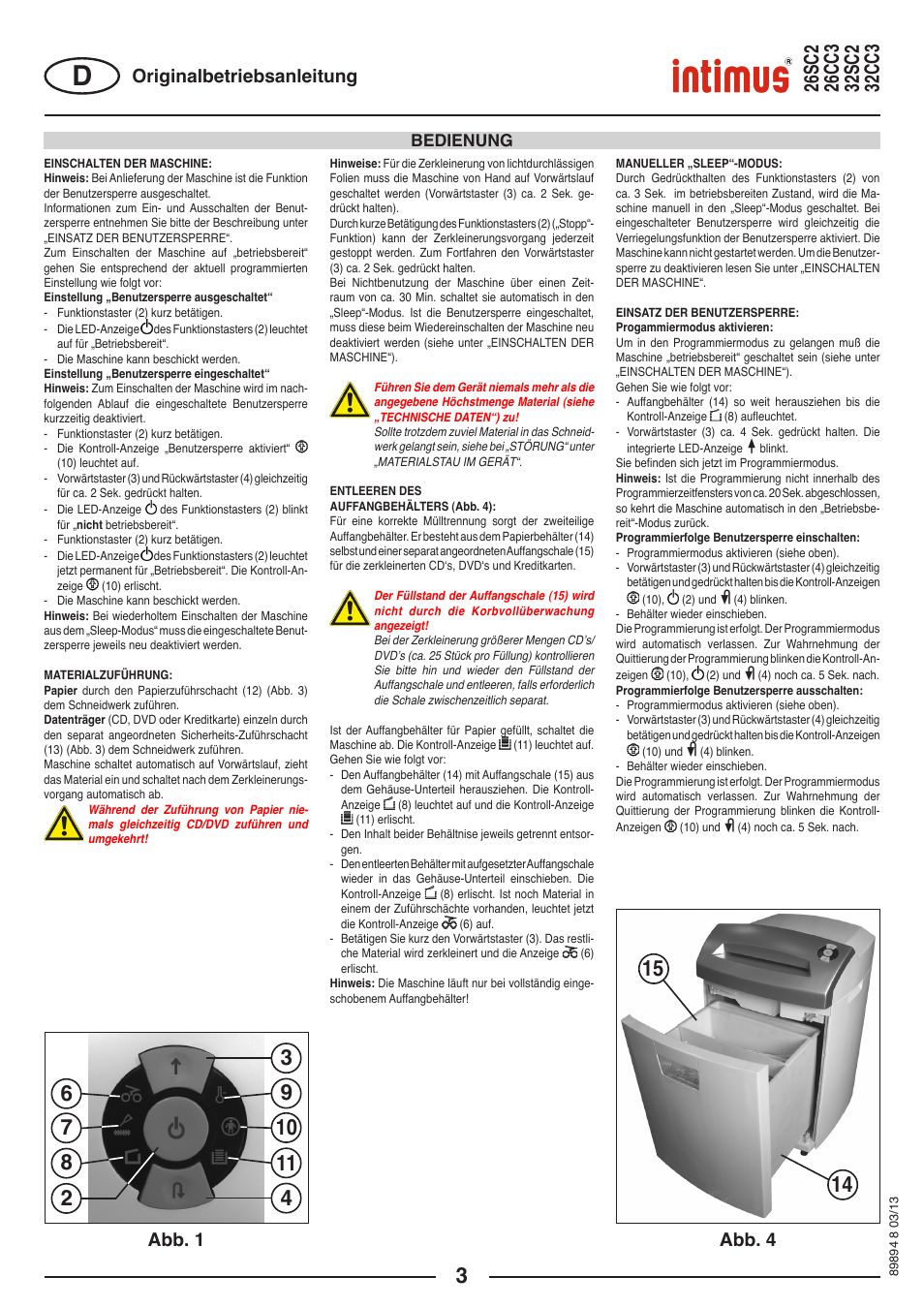Abb. 1 abb. 4 originalbetriebsanleitung, Bedienung | intimus 26 CC3 User Manual | Page 3 / 56