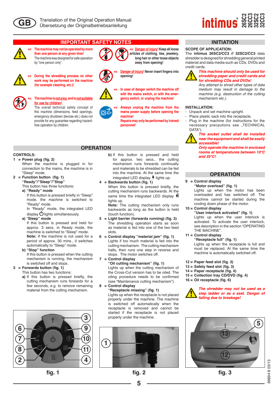 Fig. 1 fig. 2 fig. 3, Operation initiation operation | intimus 26 CC3 User Manual | Page 5 / 56